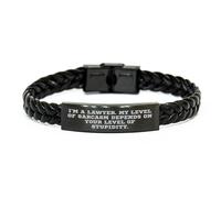 Cadeaux d'avocats drôles pour un bracelet en cuir tressé avec acier inoxydable gravé - «Je suis avocat. Mon niveau de sarcasme dépend de votre niveau de stupidité. Citation, petit, cuir, pas de