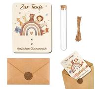 cadeaux de baptême originaux pour filles et garçons lot 1 carte bois 14,3×11cm avec enveloppe argentée design arc-en-ciel animaux idée souvenir personnalisable cérémonie