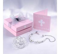 Cadeaux de baptême pour fille, bracelets pour bébé avec croix catholique pour nourrissons filles et carte de baptême avec boîte à bijoux en argent, cadeaux de baptême pour filles, cadeaux de baptême