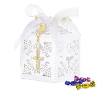 Cadeaux de baptême pour invités - Croix de perles - Boîte souvenir chrétien | Souvenir de communion pour invités, fête d'église, foire du dimanche, services commémoratifs, réception