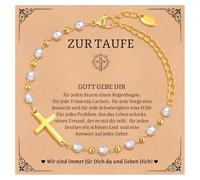 Cadeaux de communion pour filles - Bracelet avec croix - Bracelet de perles avec croix pour enfants, bracelet pour enfant, pour confirmation, naissance, baptême, première communion, confirmation