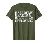 Cadeaux de déploiement Half of My Heart is Deployed Husband Wife T-Shirt