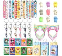 Cadeaux de Fête pour Chats, 72 Pcs Cadeaux de Fête sur le Thème des Chats - Sacs de Fête pour Chat Bandeau Stickers Porte-Clés & Chat Slap Bracelets etc Fournitures pour Anniversaire Thème Chat