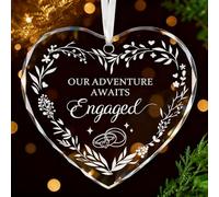 Cadeaux de fiançailles pour couples - Pendentif en verre de cristal en forme de cœur avec boîte cadeau noire, cadeau de fiançailles unique pour les couples nouvellement fiancés, ornement souvenir