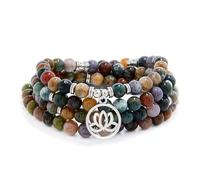 Cadeaux de fleurs de Lotus, perles Mala, 108, Bracelet de guérison, collier, accessoires de méditation (Agate indienne (Indian Agate))
