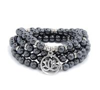 Cadeaux de fleurs de Lotus, perles Mala, 108, Bracelet de guérison, collier, accessoires de méditation (Hématite (Hematite))