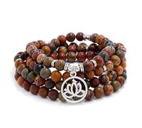 Cadeaux de fleurs de Lotus, perles Mala, 108, Bracelet de guérison, collier, accessoires de méditation (Jaspe Picasso (Picasso Jasper))