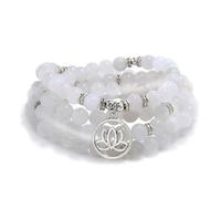 Cadeaux de fleurs de Lotus, perles Mala, 108, Bracelet de guérison, collier, accessoires de méditation (Jade blanc (White Jade))