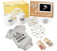 Cadeaux de grossesse pour la première fois pour les mamans - Coffret cadeau pour les nouveaux parents - Panier de douche pour maman et papa - Cadre à ultrasons pour bébé, pièce de décision, salopette,
