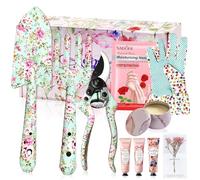 Cadeaux de jardinage pour femme, lot de 11 outils de jardin à imprimé floral et belle boîte cadeau, outils de jardinage, 2 bougies et gants, 3 crèmes pour les mains, 1 masque hydratant pour les mains,