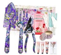 Cadeaux de jardinage pour femmes, kit d'outils de jardinage 11 pièces motif floral et belle boîte cadeau, outils de jardinage, 2 bougies et gants, 3 crème pour les mains, 1 masque hydratant pour les