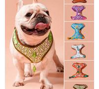 Cadeaux de la Saint-Valentin et du Nouvel An Design de luxe Boucles en métal de haute qualité de couleur dorée Harnais pour animaux de compagnie avec imprimé mode et 1 pièce d'étiquette d'identificati
