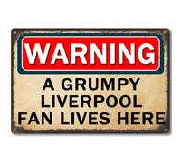 Cadeaux de Liverpool pour hommes et garçons « Warning A Grumpy Liverpool Fan Lives Here » - Plaque murale durable - Accessoires de plaque murale durable - Décoration de chambre à coucher LFC