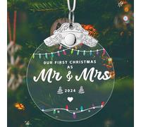 Cadeaux de Mariage pour Couples, Ornement de Mariage 2024 Premier Noël en Tant Que M. et Mme Mariés Décorations Noël Suspendues Verre pour Mariée Marié Jeunes Mariés Cadeau Douche Nuptiale