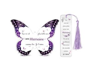 Cadeaux de Marraine Femmes Plaque Acrylique Marque-page Ensemble Anniversaire Marraine Papillon Personnalisé Souvenir Fête des Mères Cadeaux de Action de Grâce Noël pour Elle de Filleuls