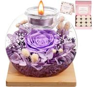 Cadeaux de Noël pour femmes - Rose éternelle dans le verre avec 18 bougies parfumées - Fleurs conservées Infinity Rose - Noël, Saint-Valentin, fête des mères, petite amie, épouse, décoration