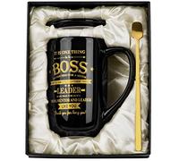 Cadeaux de Patron Amusants, Meilleure Patron Tasse - Cadeau de Remerciement pour Le Directeur, Anniversaire, Adieu, Retraite, Grande Tasse à Café en Céramique Noire de 18oz, Joli Coffret Cadeau