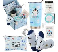 Cadeaux de pingouin pour femme, amateurs de pingouin, cadeaux pour femme, comprend un gobelet, une tasse de maquillage, un porte-clés, des chaussettes, une bougie, un bracelet bleu, une carte pour mon