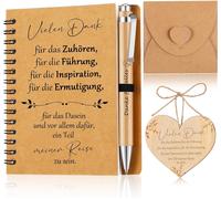 Cadeaux De Remerciement Pour Collègues Employés Carnet Stylo À Bille Panneau En Bois Pour Collègue Cadeau D'adieu Appréciation D'équipe Des Employés(Vielen Dank)