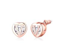Cadeaux de remise de diplôme - Boucles d'oreilles à tige en forme de cœur en or 14 carats, or rose/plaqué argent, hypoallergéniques - Cadeau d'anniversaire pour fille, petite amie, épouse, V-(Heart 1