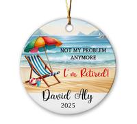 Cadeaux de retraite pour homme et femme, ornement en céramique personnalisé avec inscription « I'm Retired » 2025, décoration de plage personnalisée pour sapin de Noël, cadeaux officiellement