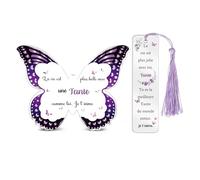 Cadeaux de Tante Femmes Plaque Acrylique Marque-page Ensemble Anniversaire Tata Papillon Personnalisé Souvenir Fête des Mères Cadeaux de Action de Grâce Noël pour Elle de la Nièce Neveu