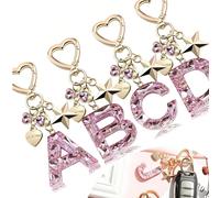 Cadeaux de vacances pour Thanksgiving et Noël - Porte-clés strass avec lettre initiale, papillon, étoile rose. Cadeau pour femmes, charmes pour sac, tasse, accessoires, pendentif. Porte-clés mode pour