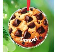 Cadeaux d'ornement en verre à biscuits aux pépites de chocolat, nom personnalisé Cookie Cookie Décoration d'arbre de Noël, Snack Foodie Ornement souvenir de Noël 2025, ornements de Noël en verre