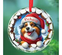 Cadeaux d'ornement en verre de chien de berger australien, nom personnalisé de chien de rupture d'ornement, souvenir de Noël à suspendre, ornement en verre de berger australien 2025, ornements de Noël