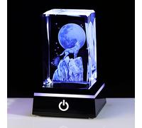 Cadeaux en Cristal 3D de Loup Hurlant - Figurine Gravée pour Amateurs, Noël, Souvenir de Collection avec Base Lumineuse LED Colorée - pour Homme et Femme
