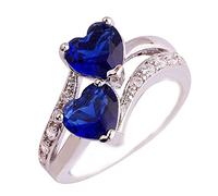 Cadeaux Étui Anneaux Rainbow Heart Ring Eternal Girls Double Bagues pour femmes Porte-clés Crochets Bijoux (Royal blue, 12)