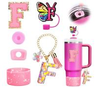 Cadeaux Fille de Saint-Valentin,Accessoire de tasse pour Stanley Cup - Accessoire anti-fuite - En silicone - Porte-gobelet - Couvercle pour gobelet Lettre F
