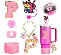 Cadeaux Fille de Saint-Valentin,Accessoire de tasse pour Stanley Cup - Accessoire anti-fuite - En silicone - Porte-gobelet - Couvercle pour gobelet Lettre P