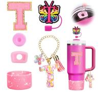 Cadeaux Fille de Saint-Valentin,Accessoire de tasse pour Stanley Cup - Accessoire anti-fuite - En silicone - Porte-gobelet - Couvercle pour gobelet Lettre T