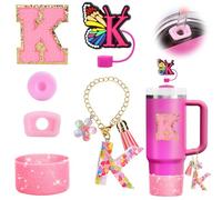 Cadeaux Fille de Saint-Valentin,Accessoire de tasse pour Stanley Cup - Accessoire anti-fuite - En silicone - Porte-gobelet - Couvercle pour gobelet Lettre K