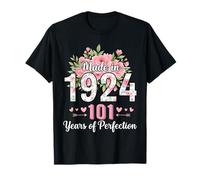 Cadeaux Floraux de 101e Anniversaire pour Femmes de 101 Ans fabriqués en 1924 T-Shirt