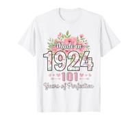 Cadeaux Floraux de 101e Anniversaire pour Femmes de 101 Ans fabriqués en 1924 T-Shirt