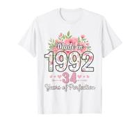 Cadeaux Floraux pour 34e Anniversaire pour Femmes de 34 Ans, fabriqués en 1992 T-Shirt