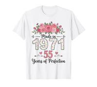 Cadeaux Floraux pour 55e Anniversaire pour Femmes de 55 Ans fabriqués en 1971 T-Shirt