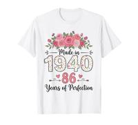 Cadeaux Floraux pour 86e Anniversaire pour Femmes de 86 Ans, fabriqués en 1940 T-Shirt