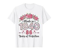 Cadeaux Floraux pour 86e Anniversaire pour Femmes de 86 Ans, fabriqués en 1940 T-Shirt