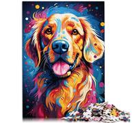 Cadeaux Golden Retriever Colorés - Puzzle en Bois 1000 Pièces (50x75 cm) - Jeu Éducatif pour Anniversaire, Noël