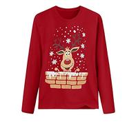 Cadeaux Parents pour Noël Enfants Hommes Casual 3D Style de Noël Imprimé Chemise à Manches Longues Col Rond Hauts Hommes/Hiver Décontracté Tops Hommes Chemise de Nuit Coton, rouge, XXL