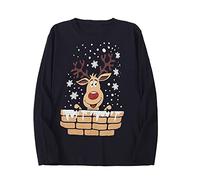 Cadeaux Parents pour Noël Enfants Hommes Casual 3D Style de Noël Imprimé Chemise à Manches Longues Col Rond Hauts Hommes/Hiver Décontracté Tops Hommes Chemise de Nuit Coton, Noir , XXL
