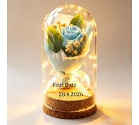 Cadeaux Personnalisés For La Saint-Valentin For Elle Avec Lumières LED, Bouquet Roses Préservées Personnalisées Dans Un Dôme En Verre, Texte Personnalisable, Fête Des Mères, Anniversaire, Noël