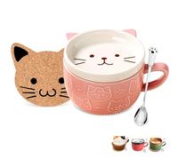 Cadeaux pour femme et elle mignonne tasse à café chat rose kawaii avec couvercles, cadeaux de Noël d'anniversaire pour filles, amis, enfants, hommes, épouse, maman, grand-mère, enseignante, tasse à