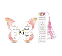 Cadeaux pour Femmes Fille Amie Soeur 26 Alphabets A à Z lettres Maman Tante Papillon Plaque Marque-pages Acrylique 2 Pièces Anniversaire Marraine Fête des Mères Souvenir Noël Cadeau Bureau Signes (M)