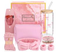 Cadeaux pour Filles 9 10 11 12 13 14 15 16 Ans, Idées cadeaux Ensemble Cadeau, Anniversaire Cadeaux de Saint-Valentin Tasses en Verre de Fille avec Paille et Couvercle, Sac à Cheveux Cosmetic Band