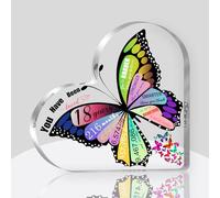 Cadeaux pour filles de 18 ans, cadeaux de 18e anniversaire pour filles, décorations de 18e anniversaire/souvenir en acrylique en forme de cœur, cadeau papillon, idée de cadeau d'anniversaire pour