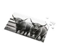 Cadeaux pour filles de 5 ans Highland Cattle : Majestic Beauty in Black and White Picture Puzzle Spot It Jeu pour enfants (1000 pièces)